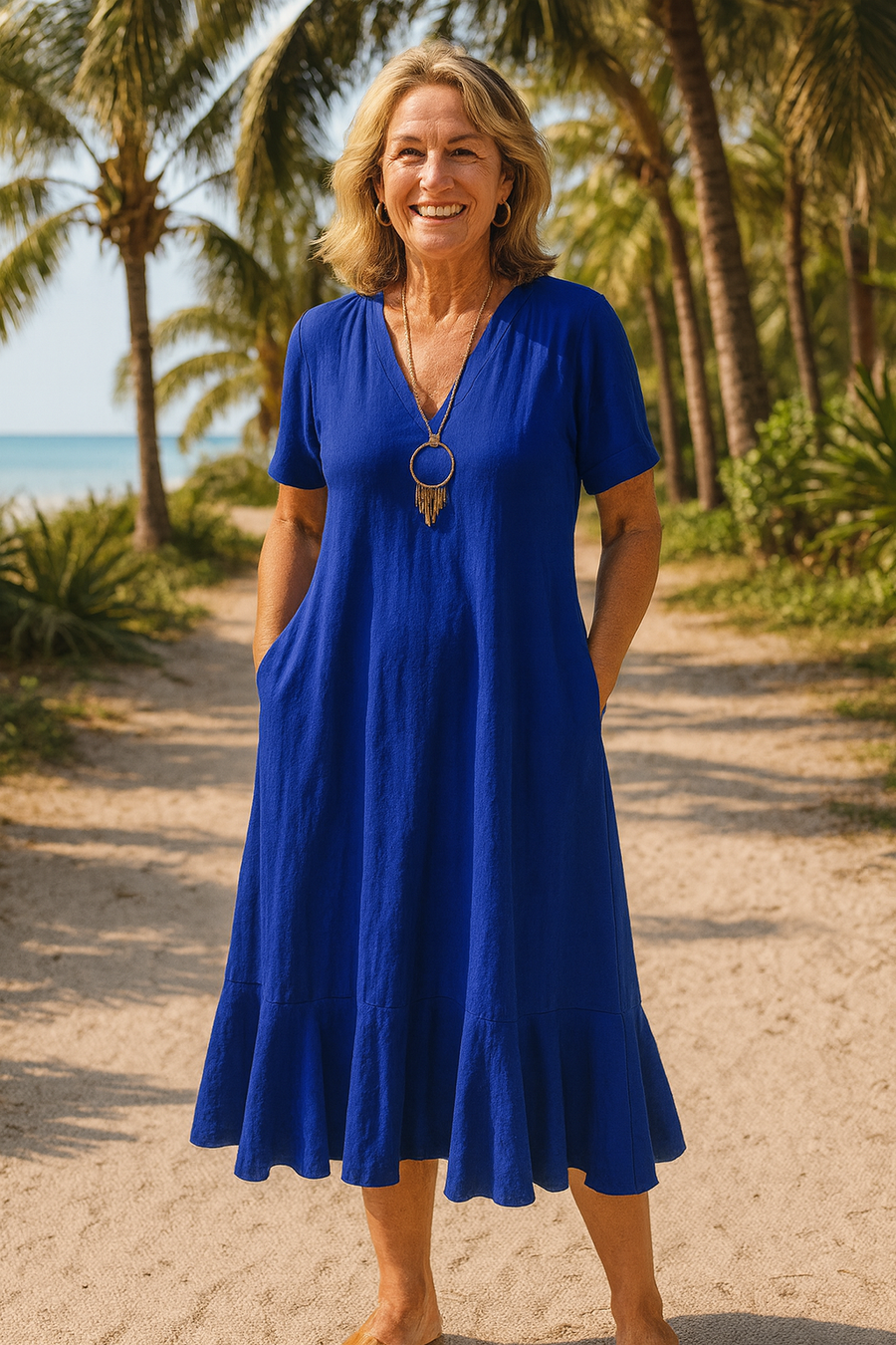 Maravie | FlowEase Midi Dress – Effortless Shape, Confident Movement