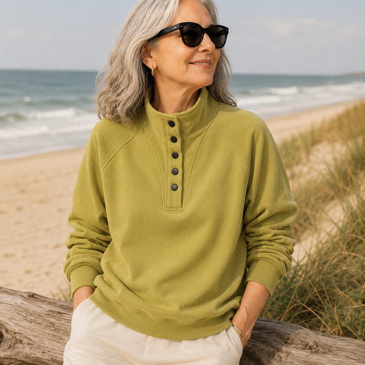 Marley| Button-Neck Pullover