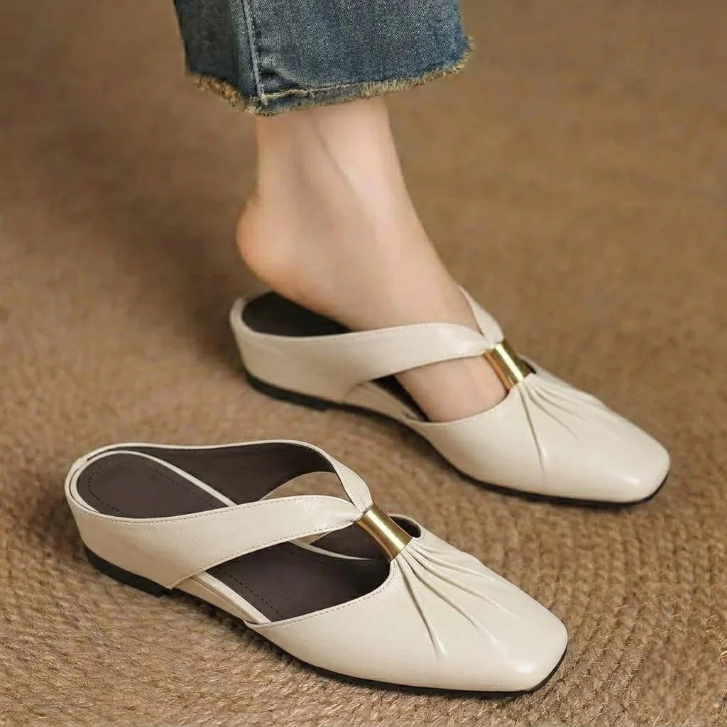 Aviel Genuine Leather Cross Strap Flats