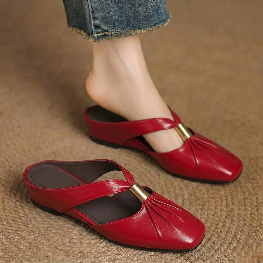 Aviel Genuine Leather Cross Strap Flats