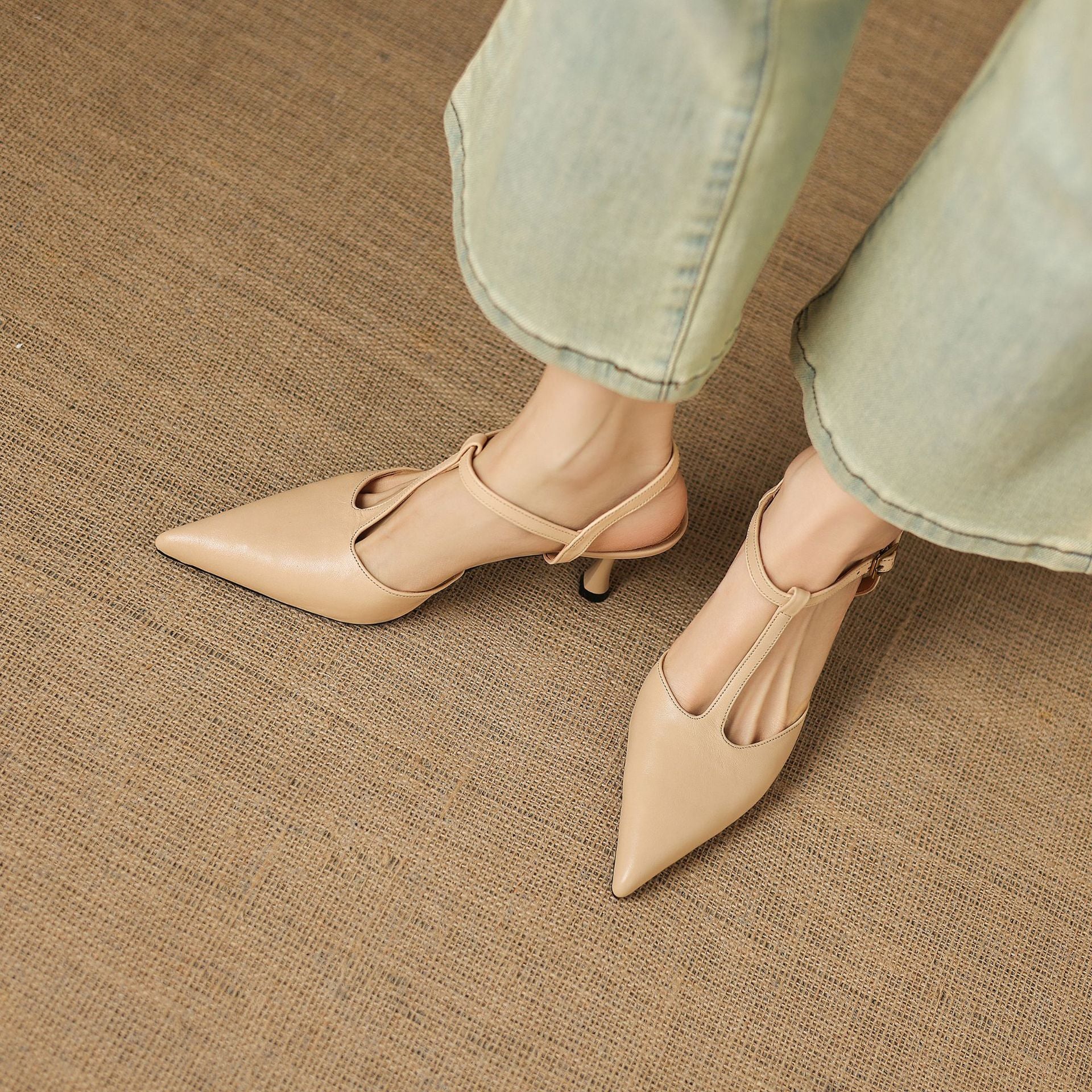 Luci Genuine Leather Pointed-Toe Mary Jane Heels