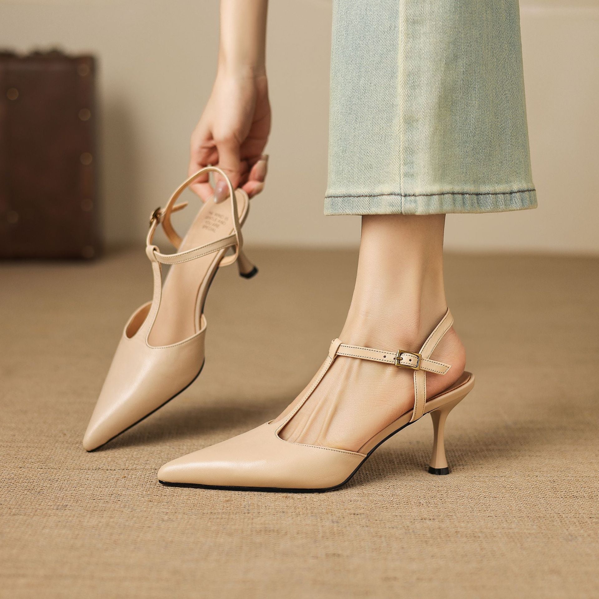 Luci Genuine Leather Pointed-Toe Mary Jane Heels
