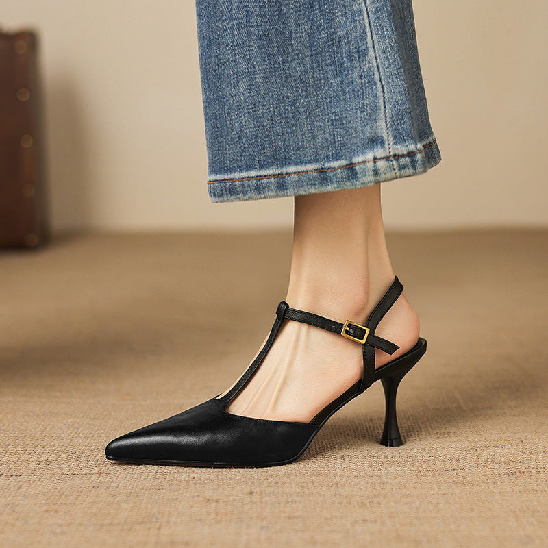 Luci Genuine Leather Pointed-Toe Mary Jane Heels