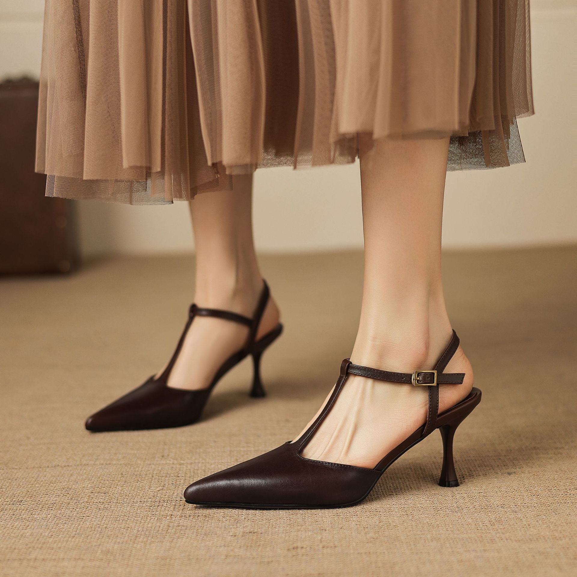 Luci Genuine Leather Pointed-Toe Mary Jane Heels