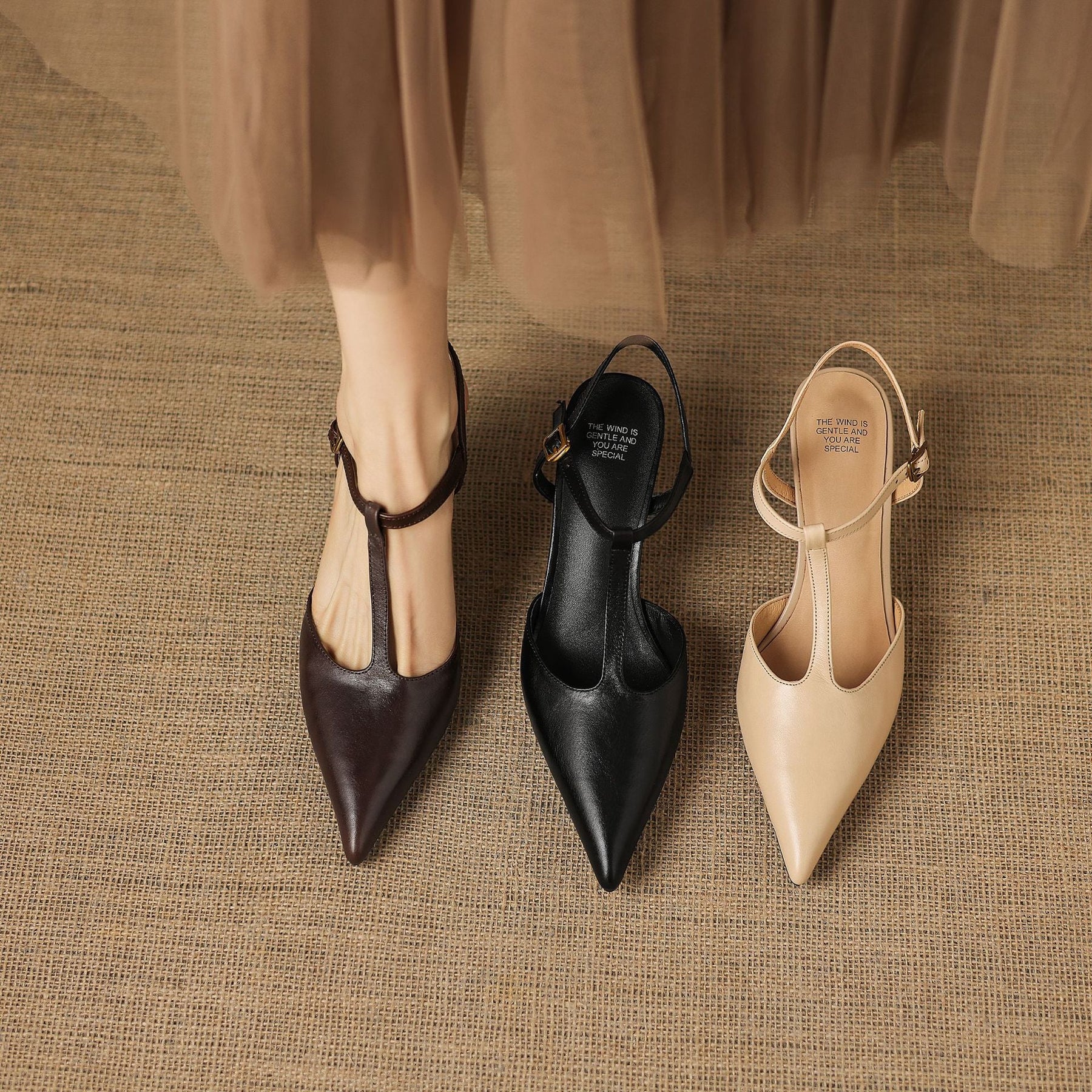 Luci Genuine Leather Pointed-Toe Mary Jane Heels
