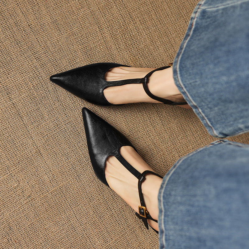 Luci Genuine Leather Pointed-Toe Mary Jane Heels