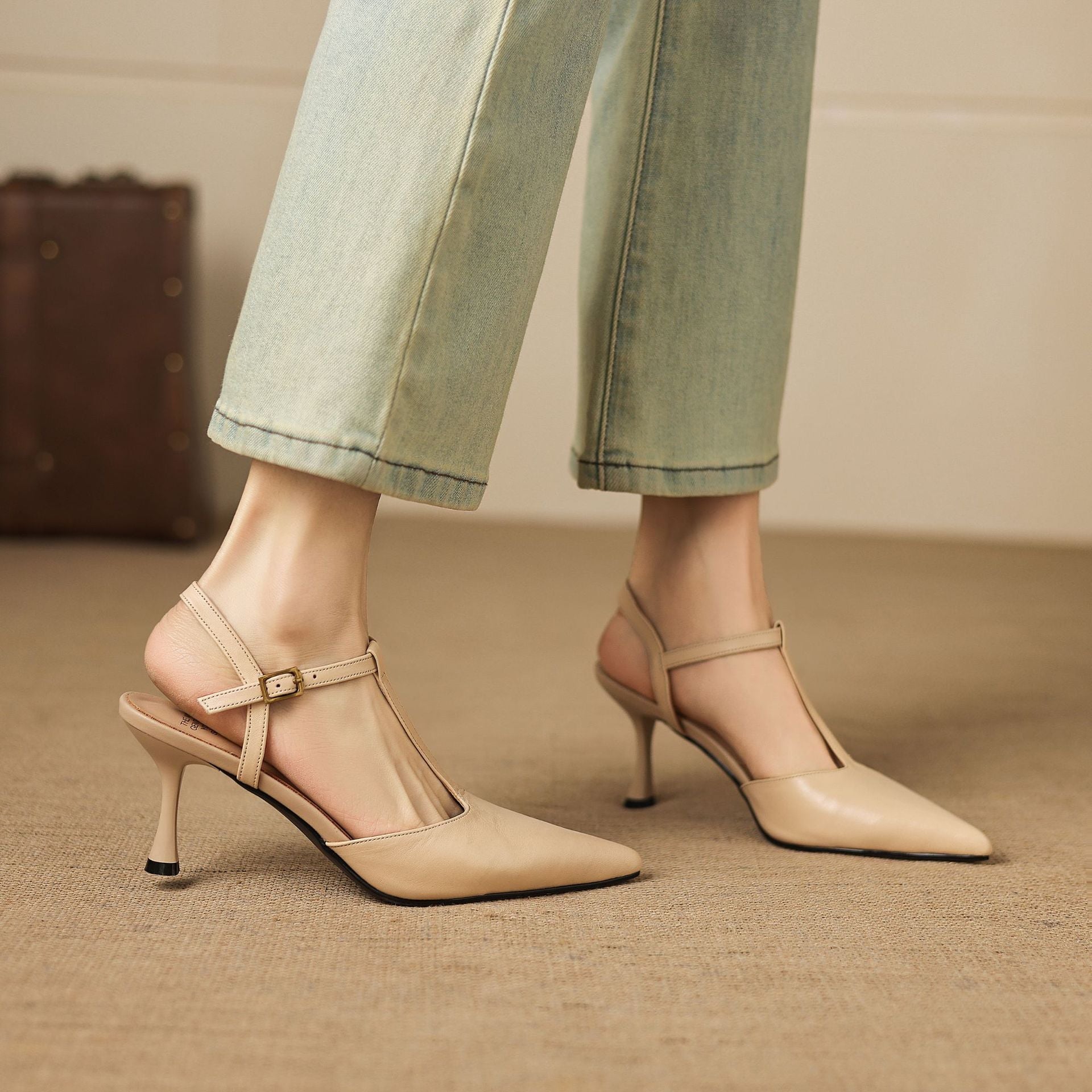 Luci Genuine Leather Pointed-Toe Mary Jane Heels