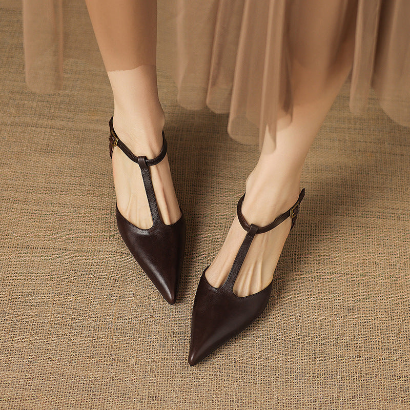 Luci Genuine Leather Pointed-Toe Mary Jane Heels