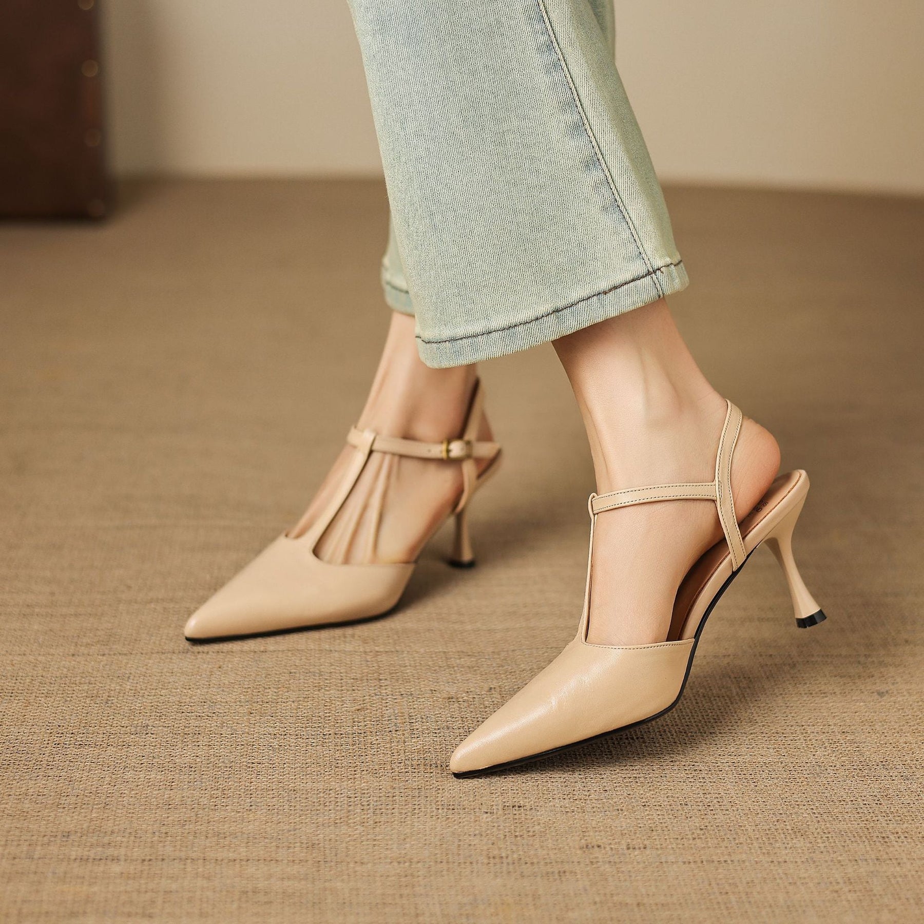 Luci Genuine Leather Pointed-Toe Mary Jane Heels