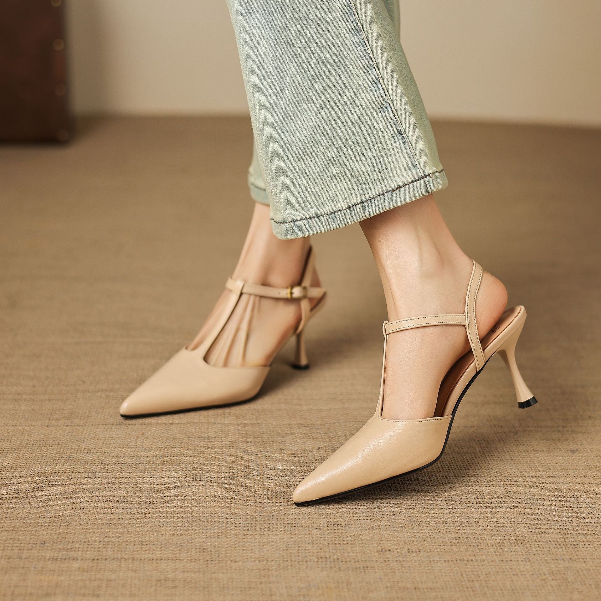 Luci Genuine Leather Pointed-Toe Mary Jane Heels