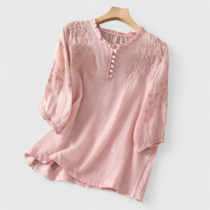 Solenne | Embroidered Comfort Blouse - Cotton-Linen