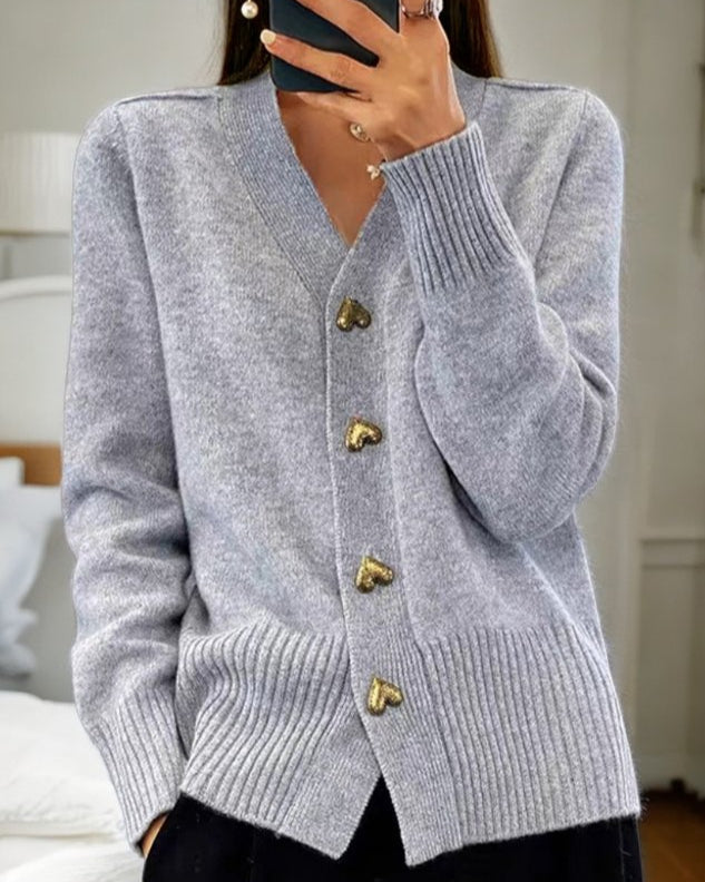 Liorah - Elegant Heart Button Cardigan